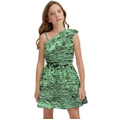 Blue Waves Flow Series 4 Kids  One Shoulder Party Dress