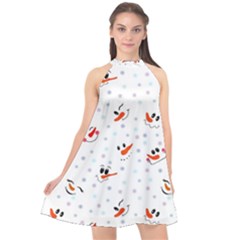 Cute Faces Of Snowmen Halter Neckline Chiffon Dress  by SychEva