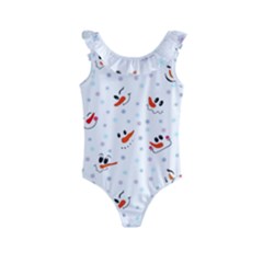 Cute Faces Of Snowmen Kids  Frill Swimsuit by SychEva