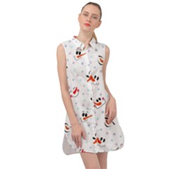 Cute Faces Of Snowmen Sleeveless Shirt Dress by SychEva