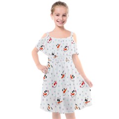 Cute Faces Of Snowmen Kids  Cut Out Shoulders Chiffon Dress by SychEva