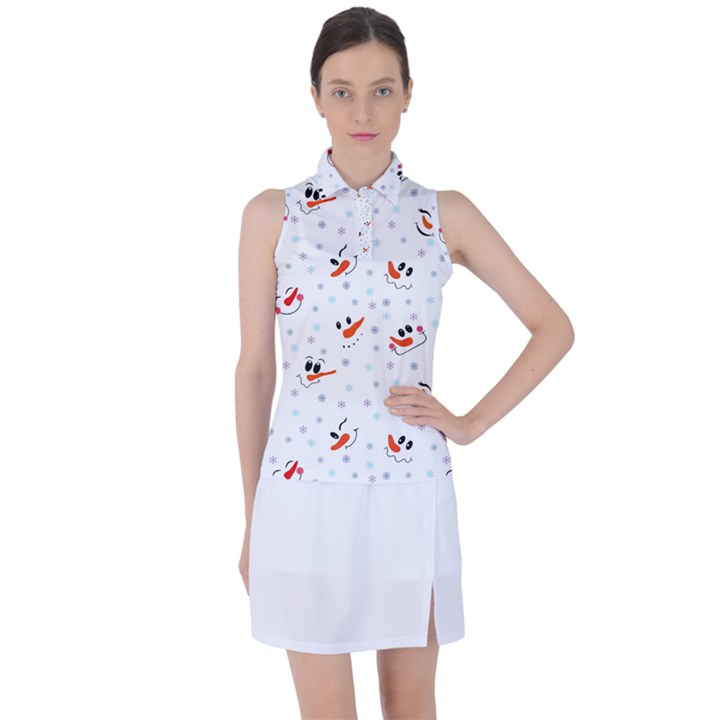 Cute Faces Of Snowmen Women s Sleeveless Polo Tee