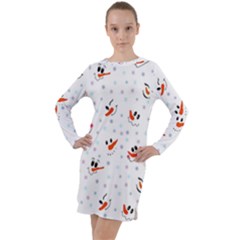 Cute Faces Of Snowmen Long Sleeve Hoodie Dress by SychEva