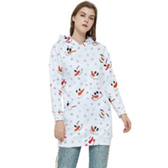 Cute Faces Of Snowmen Women s Long Oversized Pullover Hoodie by SychEva