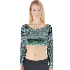 Blue Waves Flow Series 5 Long Sleeve Crop Top by DimitriosArt