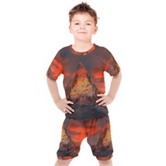 Switzerland-zermatt-mountains-snow Kids  Tee And Shorts Set