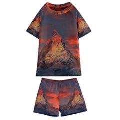 Switzerland-zermatt-mountains-snow Kids  Swim Tee And Shorts Set