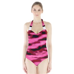 Pink  Waves Flow Series 3 Halter Swimsuit by DimitriosArt