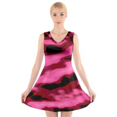 Pink  Waves Flow Series 3 V-neck Sleeveless Dress by DimitriosArt