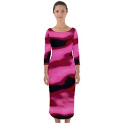 Pink  Waves Flow Series 3 Quarter Sleeve Midi Bodycon Dress by DimitriosArt