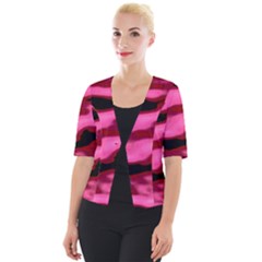 Pink  Waves Flow Series 3 Cropped Button Cardigan by DimitriosArt