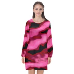 Pink  Waves Flow Series 3 Long Sleeve Chiffon Shift Dress  by DimitriosArt