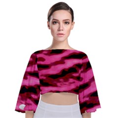 Pink  Waves Flow Series 3 Tie Back Butterfly Sleeve Chiffon Top by DimitriosArt