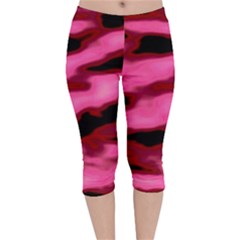 Pink  Waves Flow Series 3 Velvet Capri Leggings  by DimitriosArt