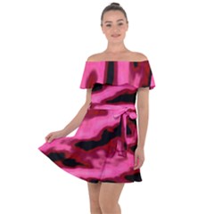 Pink  Waves Flow Series 3 Off Shoulder Velour Dress by DimitriosArt