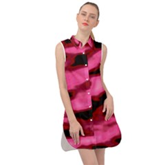 Pink  Waves Flow Series 3 Sleeveless Shirt Dress by DimitriosArt