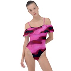 Pink  Waves Flow Series 3 Frill Detail One Piece Swimsuit by DimitriosArt