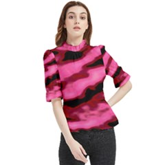 Pink  Waves Flow Series 3 Frill Neck Blouse