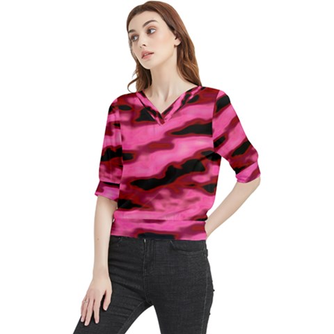 Pink  Waves Flow Series 3 Quarter Sleeve Blouse by DimitriosArt