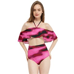 Pink  Waves Flow Series 3 Halter Flowy Bikini Set 