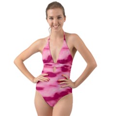 Pink  Waves Flow Series 4 Halter Cut-out One Piece Swimsuit by DimitriosArt