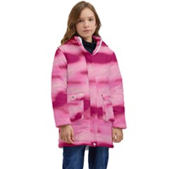 Pink  Waves Flow Series 4 Kid s Hooded Longline Puffer Jacket