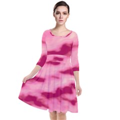 Pink  Waves Flow Series 4 Quarter Sleeve Waist Band Dress by DimitriosArt