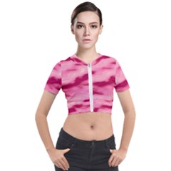 Pink  Waves Flow Series 4 Short Sleeve Cropped Jacket by DimitriosArt