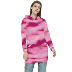 Pink  Waves Flow Series 4 Women s Long Oversized Pullover Hoodie by DimitriosArt