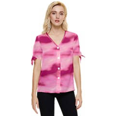 Pink  Waves Flow Series 4 Bow Sleeve Button Up Top