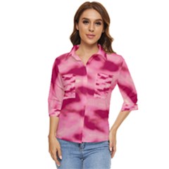 Pink  Waves Flow Series 4 Women s Quarter Sleeve Pocket Shirt