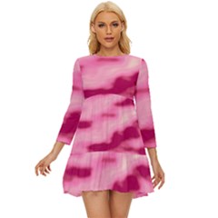 Pink  Waves Flow Series 4 Long Sleeve Babydoll Dress