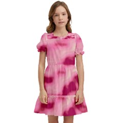 Pink  Waves Flow Series 4 Kids  Puff Sleeved Dress