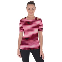 Pink  Waves Flow Series 5 Shoulder Cut Out Short Sleeve Top by DimitriosArt