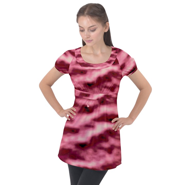 Pink  Waves Flow Series 5 Puff Sleeve Tunic Top