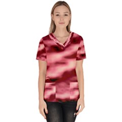 Pink  Waves Flow Series 5 Women s V-neck Scrub Top by DimitriosArt