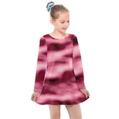 Pink  Waves Flow Series 5 Kids  Long Sleeve Dress by DimitriosArt