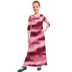 Pink  Waves Flow Series 5 Kids  Quarter Sleeve Maxi Dress by DimitriosArt