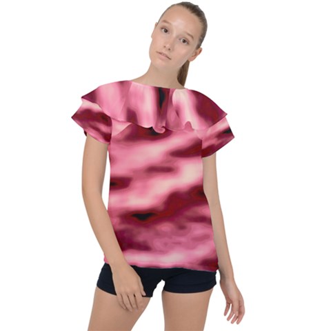 Pink  Waves Flow Series 5 Ruffle Collar Chiffon Blouse by DimitriosArt