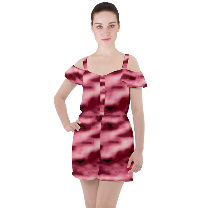 Pink  Waves Flow Series 5 Ruffle Cut Out Chiffon Playsuit