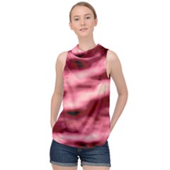 Pink  Waves Flow Series 5 High Neck Satin Top by DimitriosArt