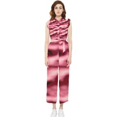 Pink  Waves Flow Series 5 Women s Frill Top Chiffon Jumpsuit by DimitriosArt