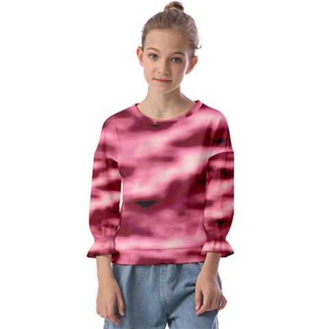 Pink  Waves Flow Series 5 Kids  Cuff Sleeve Top by DimitriosArt