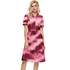 Pink  Waves Flow Series 5 Button Top Knee Length Dress