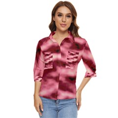 Pink  Waves Flow Series 5 Women s Quarter Sleeve Pocket Shirt