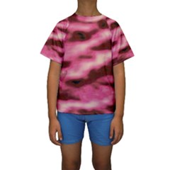 Pink  Waves Flow Series 6 Kids  Short Sleeve Swimwear by DimitriosArt