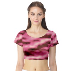 Pink  Waves Flow Series 6 Short Sleeve Crop Top by DimitriosArt