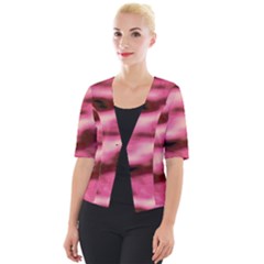 Pink  Waves Flow Series 6 Cropped Button Cardigan by DimitriosArt