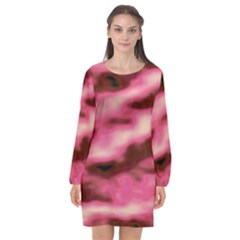 Pink  Waves Flow Series 6 Long Sleeve Chiffon Shift Dress  by DimitriosArt