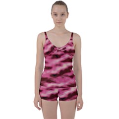 Pink  Waves Flow Series 6 Tie Front Two Piece Tankini by DimitriosArt